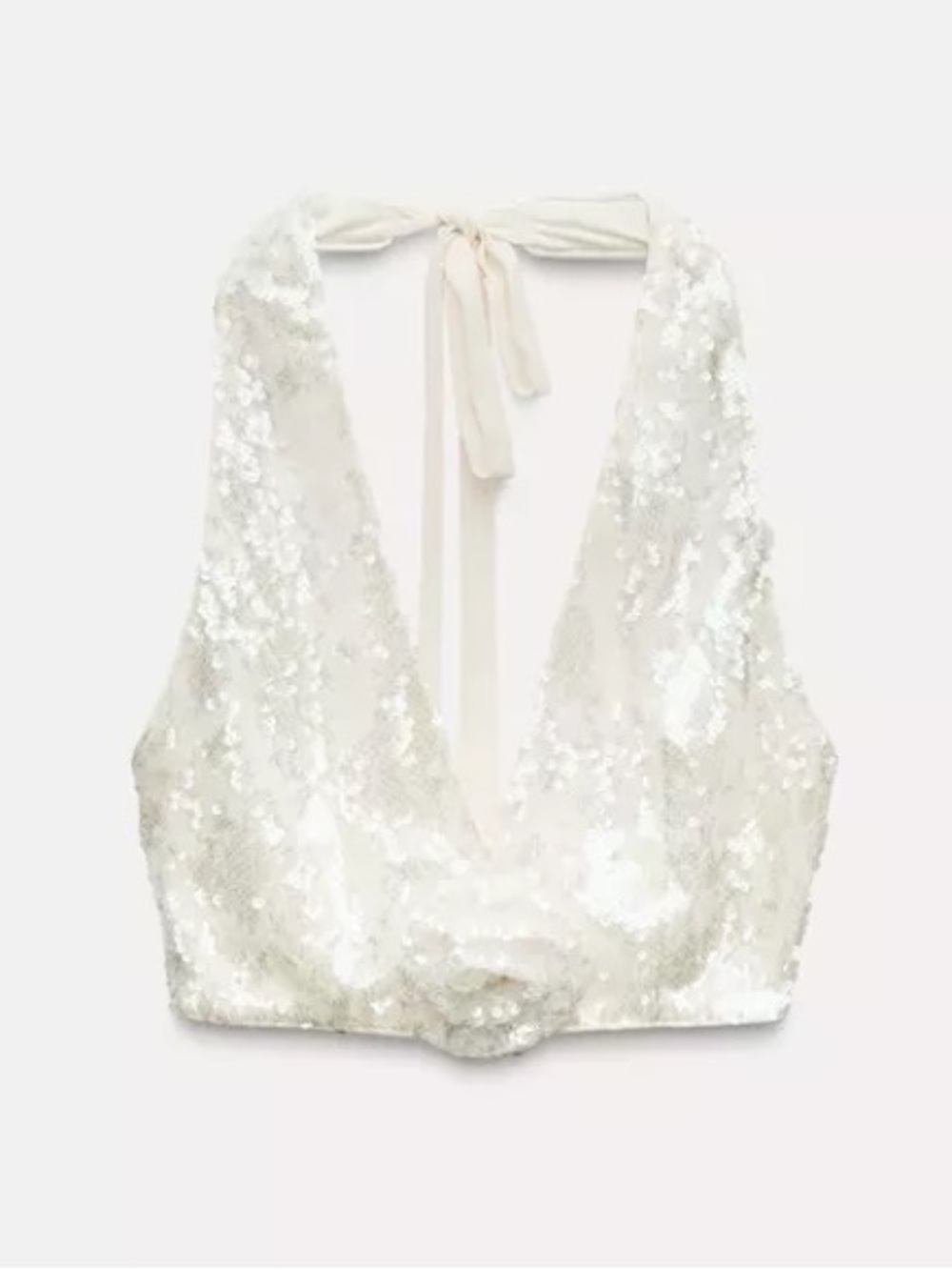 Zara Women’s Sequined Halter Top with Flower Detail - Size Medium
